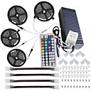 hesapli LED Şerit Işıklar-su ge&amp;ccedil;irmez 20m (4 * 5m) 5050 rgb 600 leds şerit ışıklar, 44key ir uzaktan kumanda kiti ve 12v 10a eu / us / au / uk g&amp;uuml;&amp;ccedil; kaynağı ile set montaj aparatı