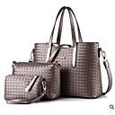 baratos Bolsas e Mochilas para Laptop-Mulheres Ziper PU Conjuntos de saco Conjuntos de sacolas 3 Pcs Purse Set Preto / Vinho / Prata / Outono &amp;amp; inverno