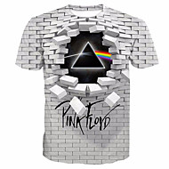 baratos -Homens Camiseta Estampado, Geométrica / 3D / Letra Decote Redondo Branco / Manga Curta