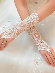 abordables -Tulle Longueur Coude Gant Gants de Mariée Avec Strass