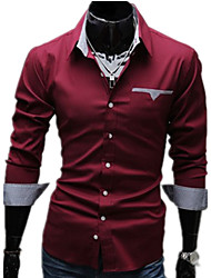 abordables -Hombre Negocios Trabajo Tallas Grandes Básico - Algodón Camisa, Cuello Inglés Delgado Un Color / Manga Larga / Primavera / Otoño