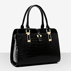 Mulheres Bolsas Couro Envernizado Tote / Bolsa de Ombro Sólido Preto / Azul / Vinho Mulheres Bolsas Couro Envernizado Tote / Bolsa de Ombro Sólido Preto / Azul / Vinho