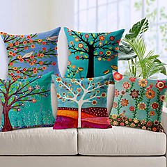 5 pcs Cotton/Linen Pillow Cover, Floral Country 5 pcs Cotton/Linen Pillow Cover, Floral Country