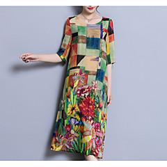Damen Chinoiserie Lose Kleid Einfarbig Midi U-Ausschnitt Damen Chinoiserie Lose Kleid Einfarbig Midi U-Ausschnitt