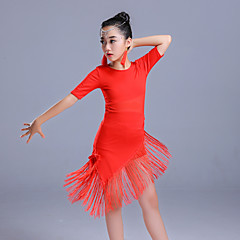 Dança Latina Vestidos Para Meninas Espetáculo Poliéster Mocassim / Combinação Meia Manga Alto Vestido Dança Latina Vestidos Para Meninas Espetáculo Poliéster Mocassim / Combinação Meia Manga Alto Vestido