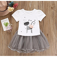 Niños Chica Activo Un Color / Geométrico Manga Corta Algodón / Poliéster Conjunto de Ropa Blanco Niños Chica Activo Un Color / Geométrico Manga Corta Algodón / Poliéster Conjunto de Ropa Blanco