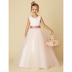 Da principessa Lungo Abito da damigella d'onore bambina - Raso / Tulle Senza maniche Con decorazione gioiello con Con applique / Di pizzo di LAN TING BRIDE® Da principessa Lungo Abito da damigella d'onore bambina - Raso / Tulle Senza maniche Con decorazione gioiello con Con applique / Di pizzo di LAN TING BRIDE®