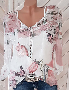 Недорогие Женская одежда-Жен. С принтом Блуза V-образный вырез Свободный силуэт Уличный стиль Цветочный принт / Весна / Лето / Осень