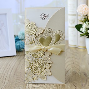 voordelige Feestbedankjes &amp; cadeaus-Wikkelen &amp; Verpakking Uitnodigingen van het Huwelijk 10 stuks - Uitnodigingskaarten Bloemen Stijl Parel Papier 21.5*11.5 cm Satijnen strik