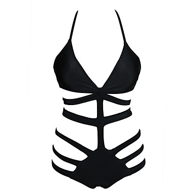 Women's Solid Black One Piece Swimwear,Halter Hollow Out 1212207 2017 ...