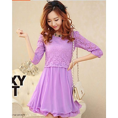 Women's Solid/Lace Beige/Green/Purple Dress , Lace/Party Round Neck ...