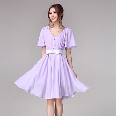 Women's Cute Flare sleeve Lavender Chiffon Swing Dress 1522136 2018 ...