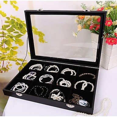 Black Lidded Earrings/Bracelet Storage Jewelry Organizer - 12 Grids ...