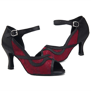 Women's Latin Shoes Satin Heel Splicing Customized Heel Customizable Dance Shoes Black / Professional Women's Latin Shoes Satin Heel Splicing Customized Heel Customizable Dance Shoes Black / Professional