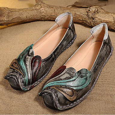 Women's Shoes Cowhide Spring / Fall Comfort Loafers & Slip-Ons Flat Heel Round Toe Black / Gray Women's Shoes Cowhide Spring / Fall Comfort Loafers & Slip-Ons Flat Heel Round Toe Black / Gray