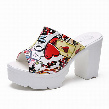 Women's Shoes Faux Leather Summer Slingback Sandals Chunky Heel White / Black Women's Shoes Faux Leather Summer Slingback Sandals Chunky Heel White / Black