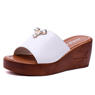 Women's Shoes PU(Polyurethane) Summer Slingback Sandals Wedge Heel White / Black Women's Shoes PU(Polyurethane) Summer Slingback Sandals Wedge Heel White / Black