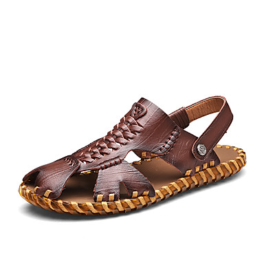 Men's Shoes Nappa Leather Summer Comfort Sandals Walking Shoes Dark Brown / Khaki Men's Shoes Nappa Leather Summer Comfort Sandals Walking Shoes Dark Brown / Khaki