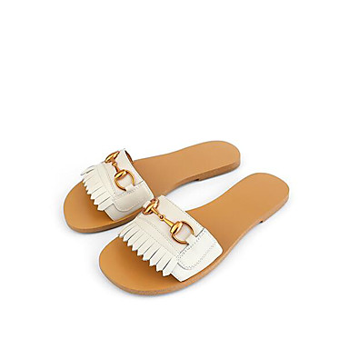 Women's Shoes Cowhide Summer Comfort Slippers & Flip-Flops Flat Heel White / Black / Pink Women's Shoes Cowhide Summer Comfort Slippers & Flip-Flops Flat Heel White / Black / Pink