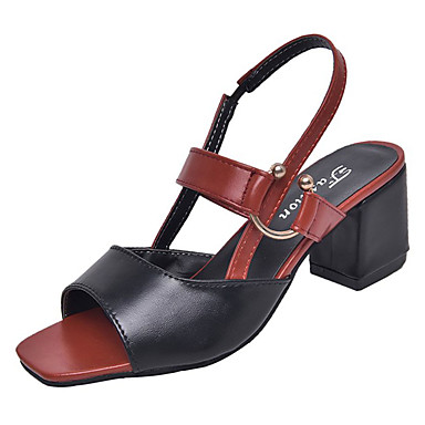Women's Shoes PU(Polyurethane) Summer Slingback Sandals Chunky Heel Square Toe White / Black Women's Shoes PU(Polyurethane) Summer Slingback Sandals Chunky Heel Square Toe White / Black