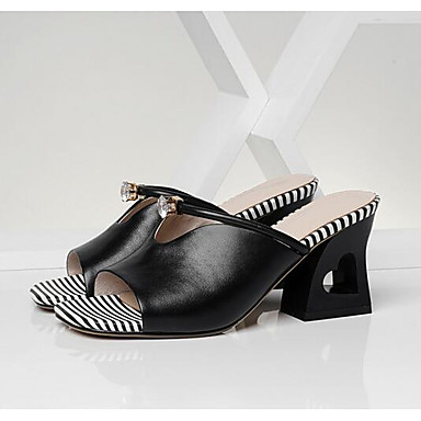 Women's Shoes Nappa Leather Spring / Summer Comfort Sandals Chunky Heel White / Black Women's Shoes Nappa Leather Spring / Summer Comfort Sandals Chunky Heel White / Black
