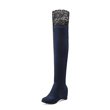 Women's Shoes Faux Leather Winter Fashion Boots Boots Heterotypic Heel Round Toe Over The Knee Boots Stitching Lace Black / Red / Blue / Party & Evening Women's Shoes Faux Leather Winter Fashion Boots Boots Heterotypic Heel Round Toe Over The Knee Boots Stitching Lace Black / Red / Blue / Party & Evening