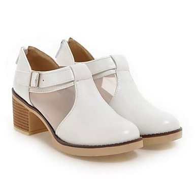 Women's Shoes PU(Polyurethane) Spring Comfort Heels Chunky Heel White / Black Women's Shoes PU(Polyurethane) Spring Comfort Heels Chunky Heel White / Black