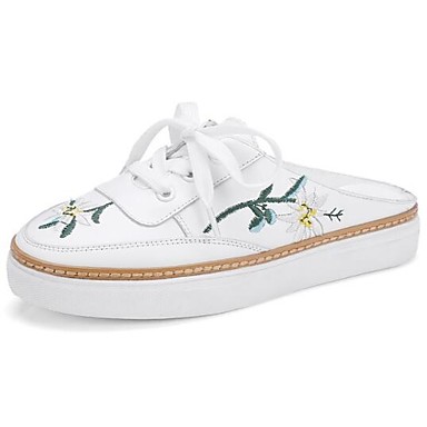Women's Shoes Nappa Leather Spring / Summer Comfort Clogs & Mules Flat Heel Closed Toe White Women's Shoes Nappa Leather Spring / Summer Comfort Clogs & Mules Flat Heel Closed Toe White