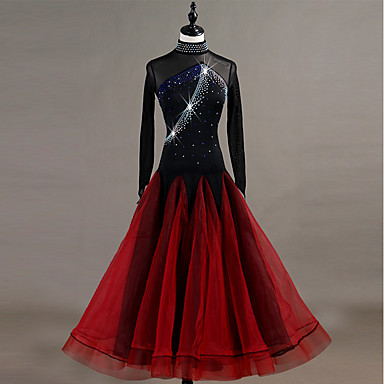 Women's Dancewear Ballroom Dance Dress Crystals/Rhinestones Women's Training Long Sleeve High Nylon Organza Tulle main image 1