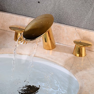 Waschbecken Wasserhahn - Wasserfall / Kreativ Golden 3-Loch-Armatur