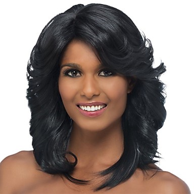 Synthetic Wig Bangs Curly Spiral Curl Style Side Part Capless