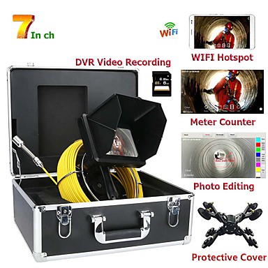 baratos Ferramentas e Equipamentos-Câmera industrial portátil de inspeção de tubo de esgoto de 7 polegadas 23 mm lente hd 1080p industrial com contador de contador / gravação de vídeo dvr / wifi sem fio / edição de fotos keyboar