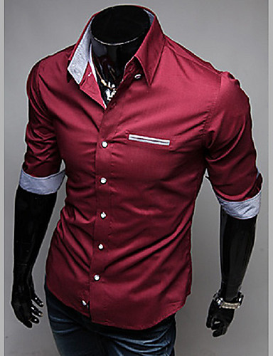 Men's Solid Casual Shirt,Cotton Long Sleeve Black / Blue / Red / White ...