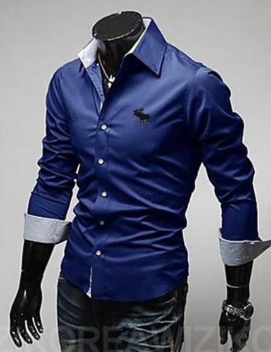 Men's Print Casual Shirt,Cotton / Polyester Long Sleeve Black / Blue ...