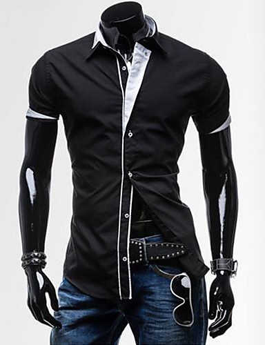 Men's Solid Casual Shirt,Cotton Blend Short Sleeve Black / White ...