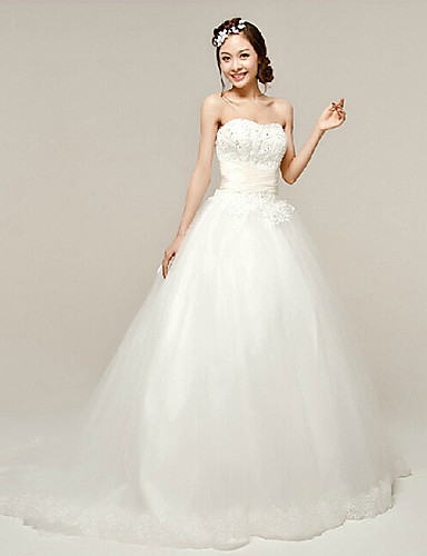 Ball Gown Wedding Dress - White Sweep/Brush Train Scalloped-Edge ...