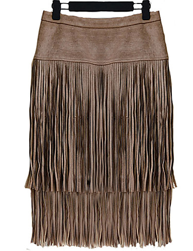 Women's Sexy/Bodycon/Party Nubuck Faux Leather Vicone Tassels Skirt ...