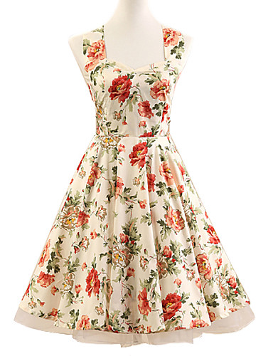 Women's Halter 50s Vintage Flower Print Rockabilly Swing Dress(Not ...
