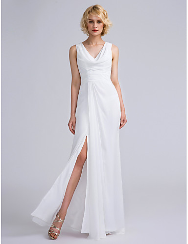 Sheath / Column V Neck Floor Length Chiffon Bridesmaid Dress with ...