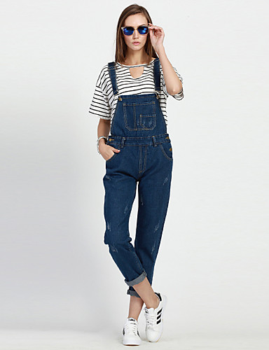 Women's Solid Blue Jumpsuits,Street chic Strap Sleeveless 1910 5112050 ...