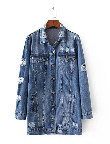 Jean En Manche Veste couleur Sportif Printemps Femme Simple Pleine xUq45Hw