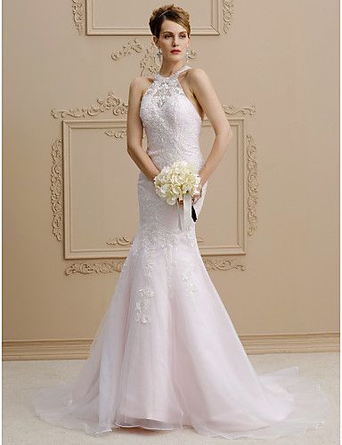 Mermaid / Trumpet Halter Neck Court Train Lace / Organza ...