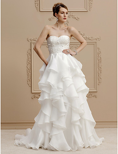 corte en a / princesa escote corazón larga encaje / organza vestidos