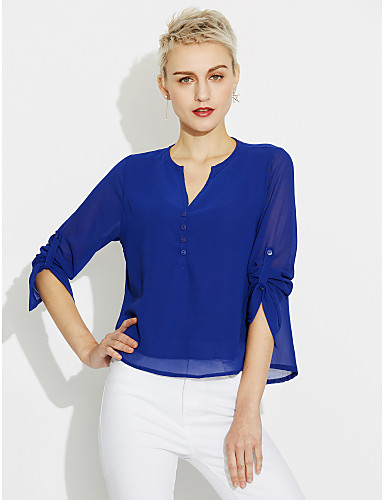 Women's Beach Plus Size Blouse - Solid Colored V Neck / Summer 5766218 ...